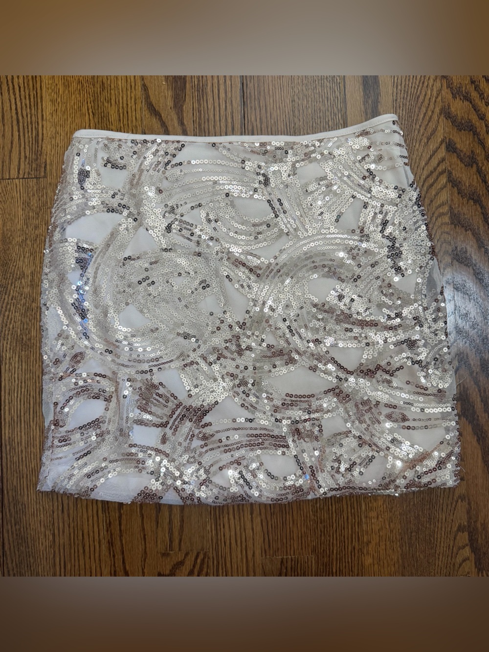Jun & Ivy Fun Sequined Cream Gold Mini Skirt Size Large